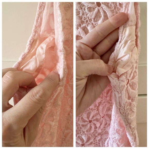 Vintage 1960s Powder Pink Floral Lace Sleeveless Sheath Midi Dress, sz. S - Picture 15 of 17